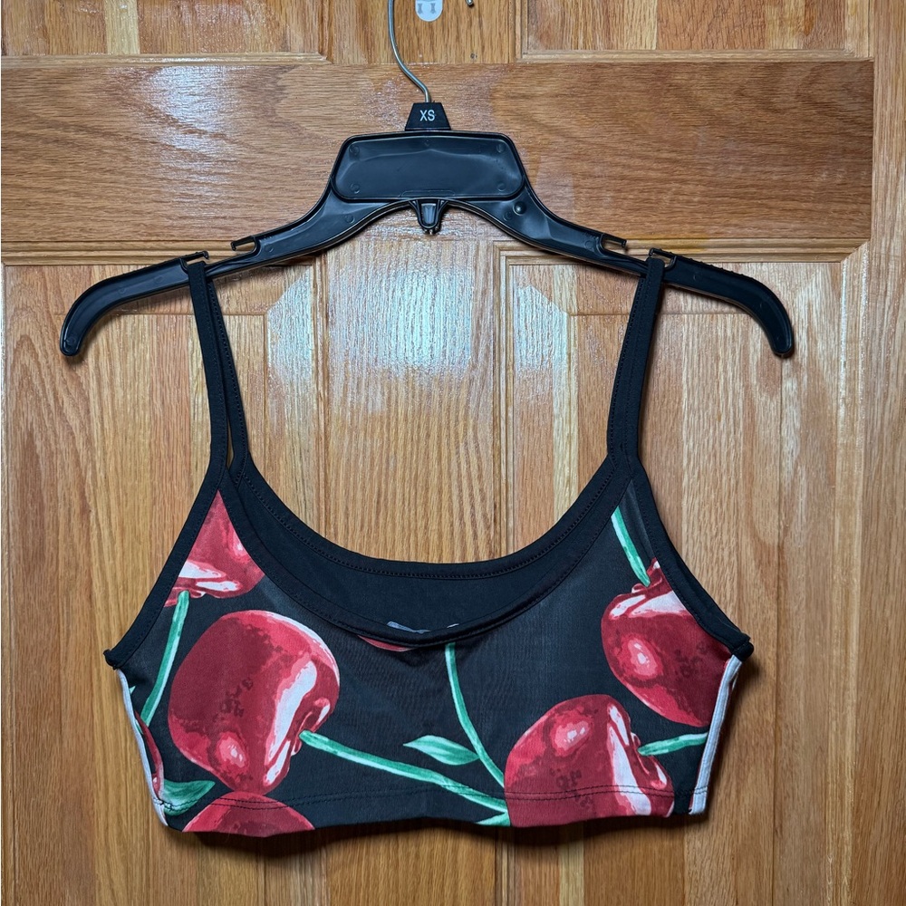 Adidas Black Crop Top with Cherry Design